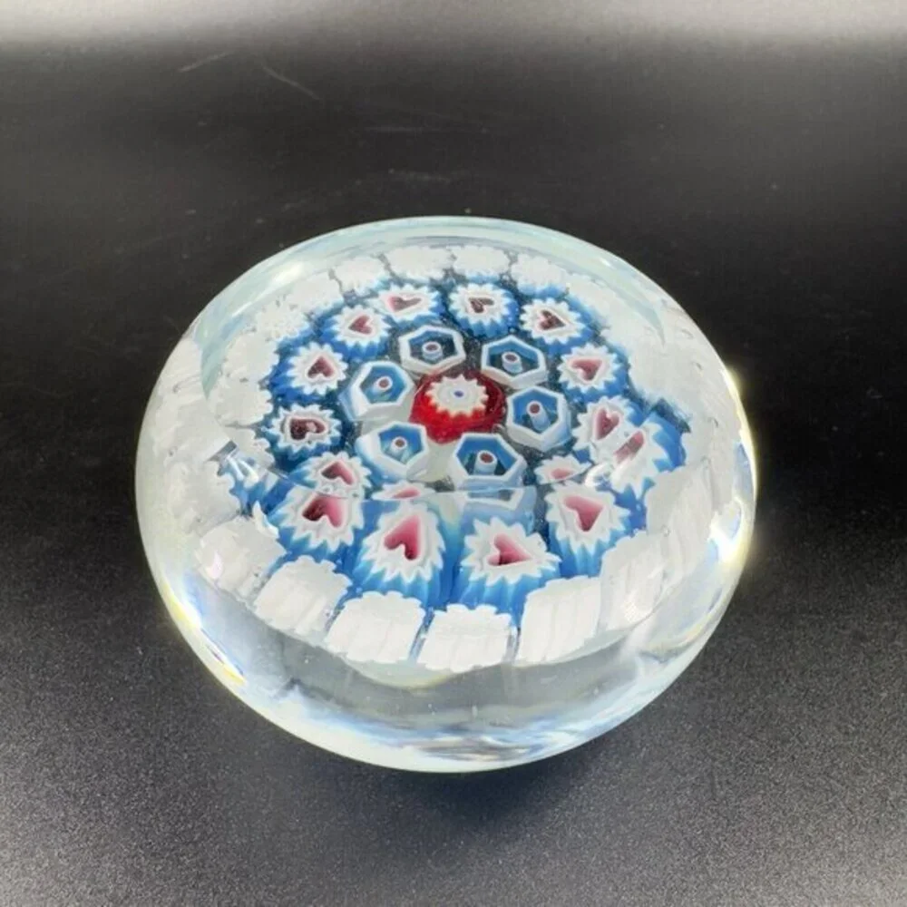 Murano Round Italian‎ Venetian Glass Paperweight Hand Blown Glass Millefiori VTG